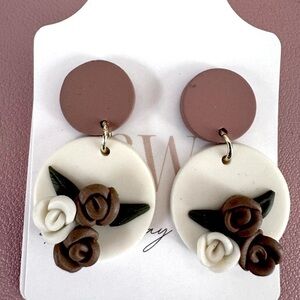 Polymer clay rose drop earrings